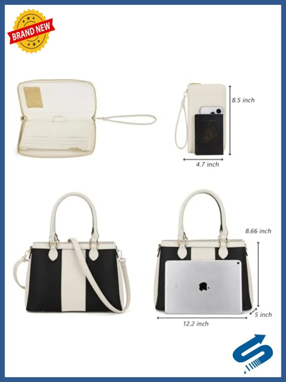 PU Leather Women's Crossbody Top Handle Satchel Tote with Wallet Set